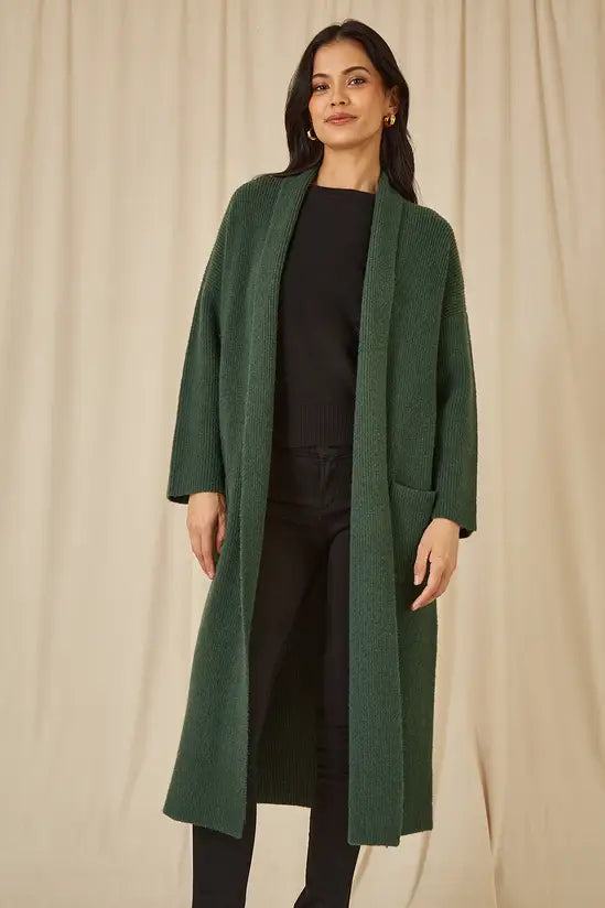 Yumi Green Knitted Maxi Cardigan With Pockets - QHA UK