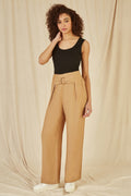 Yumi Brown Wide Leg trousers With Front Buckle Detail - QHA UK