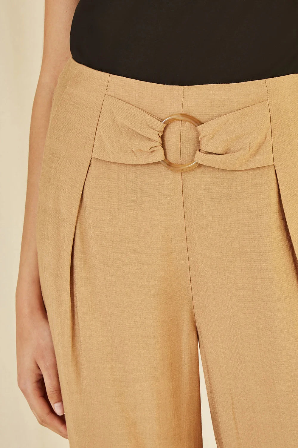 Yumi Brown Wide Leg trousers With Front Buckle Detail - QHA UK