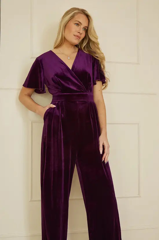 Yumi Purple Jumpsuit With Angel Sleeves - QHA UK