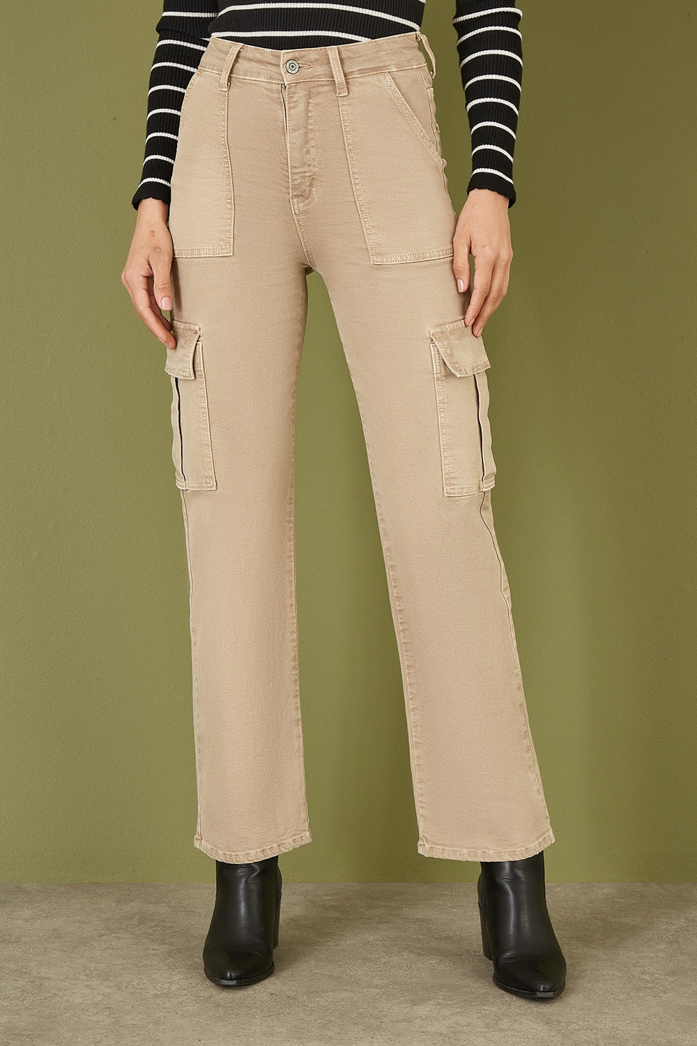 Yumi Stone Stretch Cargo Canvas Stretch Pants - QHA UK