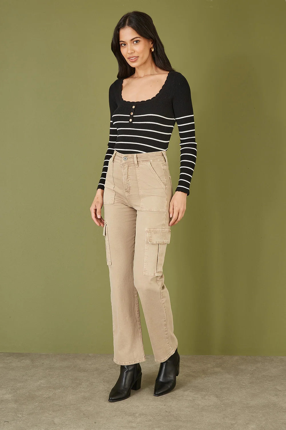 Yumi Stone Stretch Cargo Canvas Stretch Pants - QHA UK
