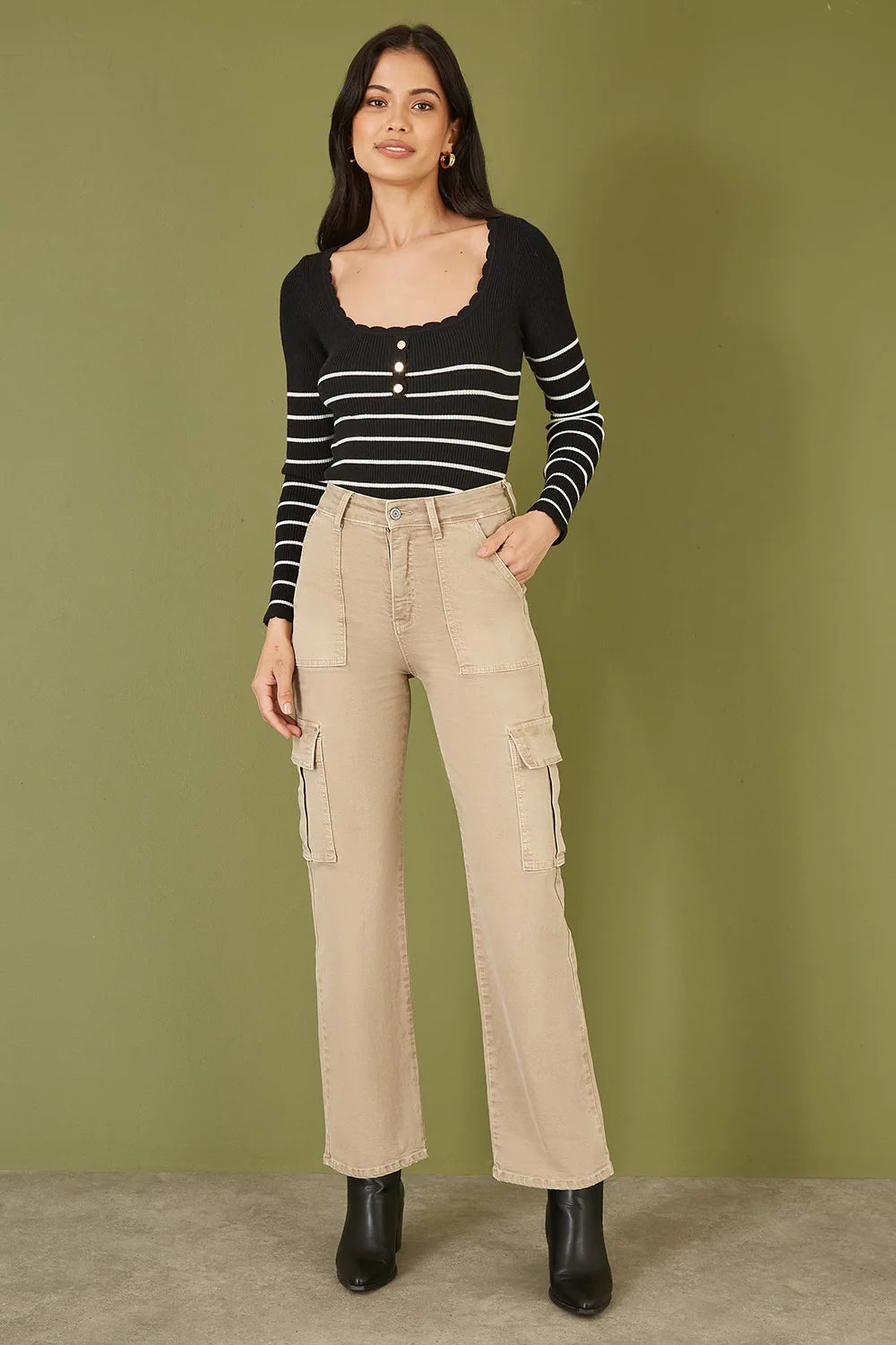 Yumi Stone Stretch Cargo Canvas Stretch Pants - QHA UK