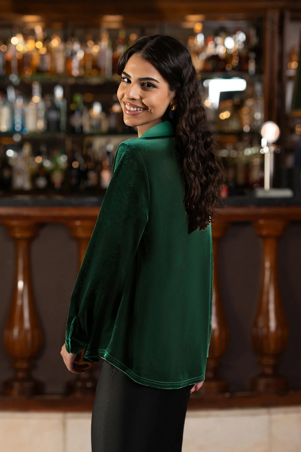 Yumi Green Velvet Relaxed Fit Shirt - QHA UK
