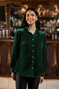Yumi Green Velvet Relaxed Fit Shirt - QHA UK