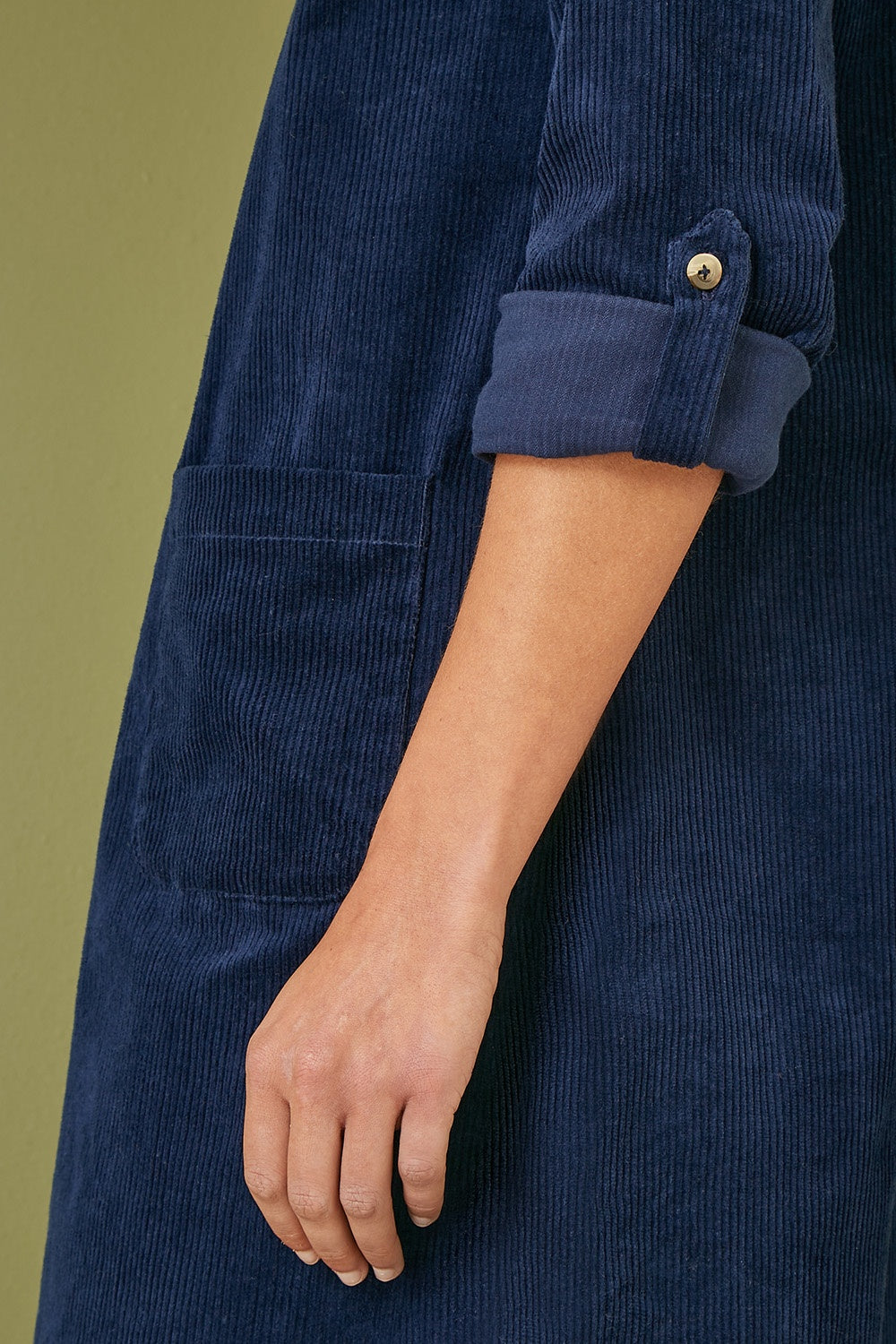 Yumi Navy Cord Tunic Dress With 3/4 Sleeves And Pockets - QHA UK