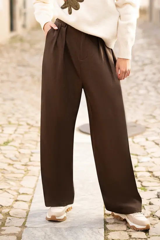 Yumi Brown Wide Leg Trousers - QHA UK