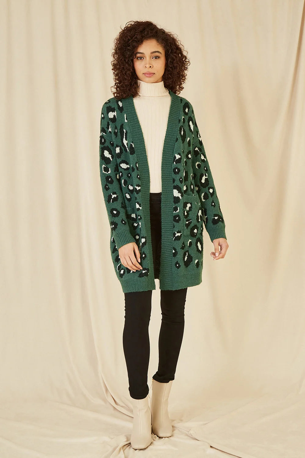 Yumi Green Animal Intarsia Long Cardigan - QHA UK