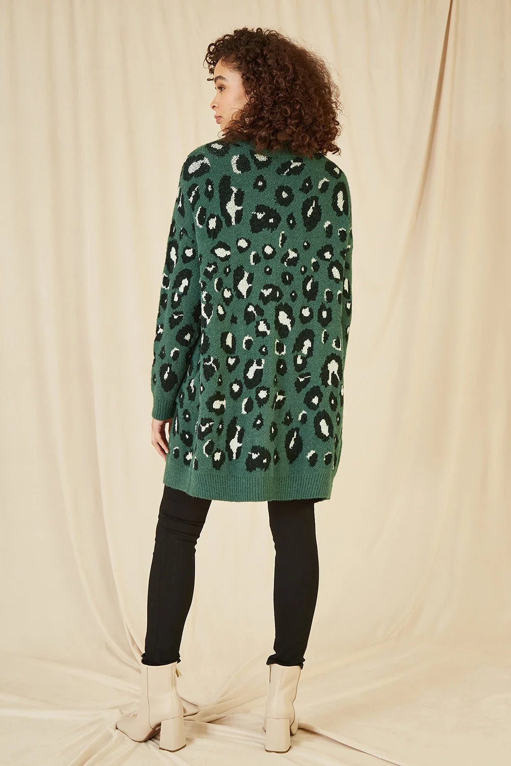 Yumi Green Animal Intarsia Long Cardigan - QHA UK