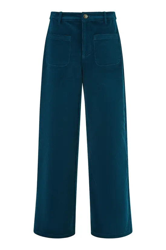 Yumi Teal Cord Trousers With Patch Pockets - QHA UK