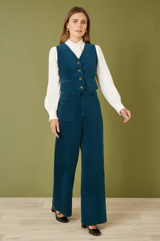 Yumi Teal Cord Trousers With Patch Pockets - QHA UK