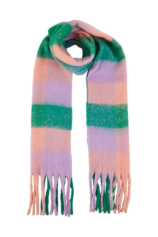 Yumi Purple And Green Check Fluffy Scarf - QHA UK