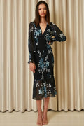 Yumi Urban Touch Navy Floral Print Bodycon Style Long Sleeve Dress - QHA UK