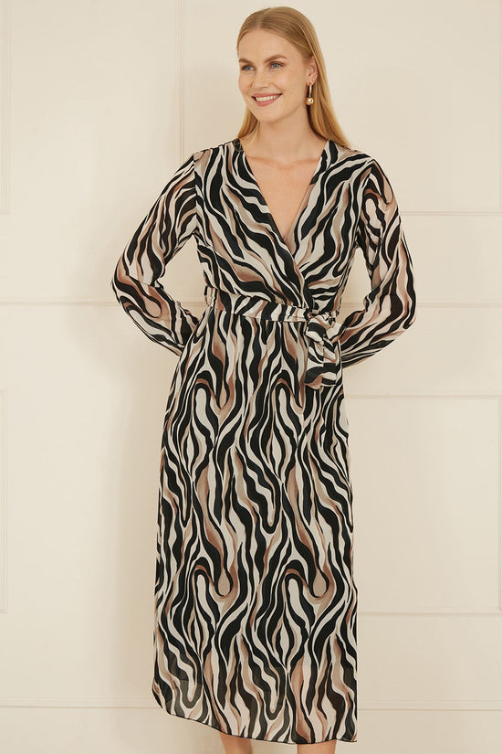 Yumi Brown Animal Swirl Midi Wrap Dress - QHA UK