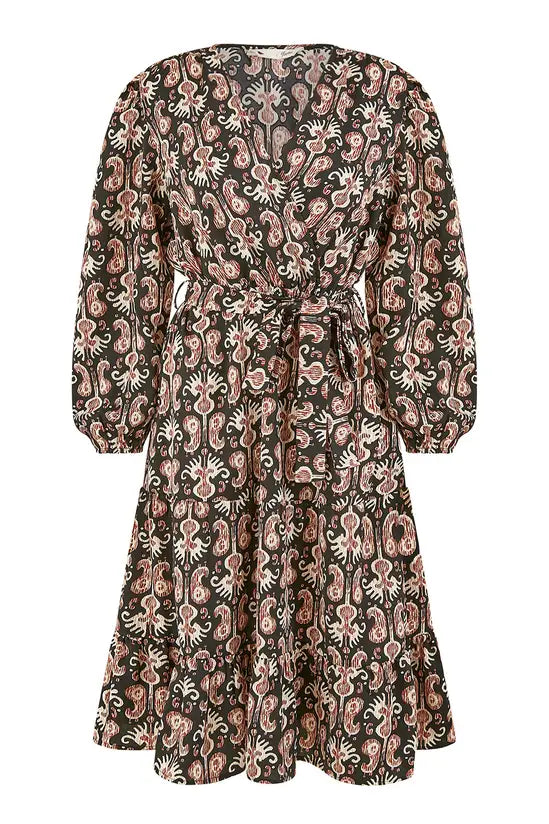 Yumi Black Ikat Long Sleeve Skater Dress - QHA UK