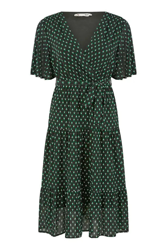 Yumi Black Dot Print Mesh Stretch Midi Skater Dress