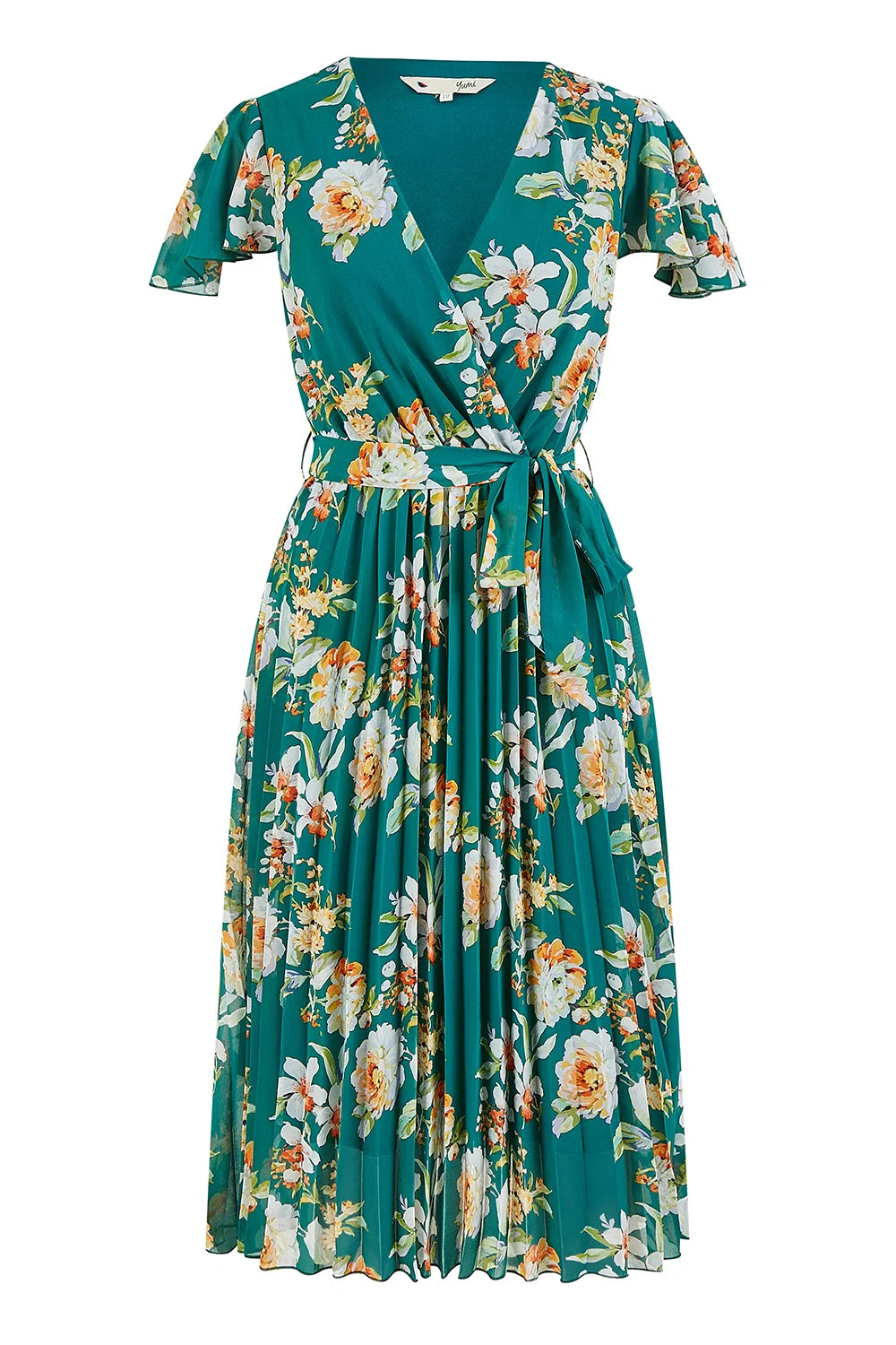 Yumi Green Floral Pleated Wrap Dress - QHA UK