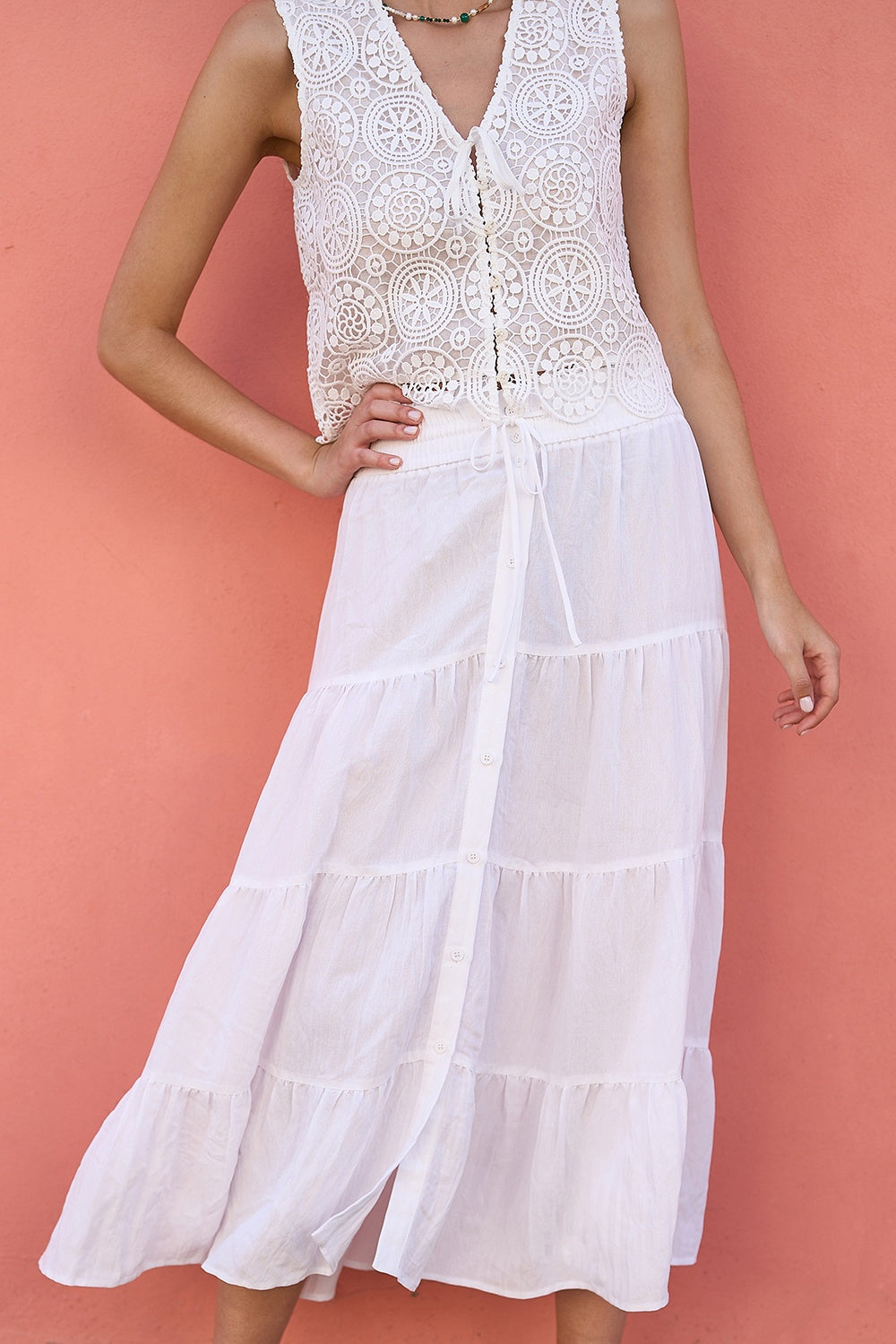 Yumi White Midi Boho Skirt - QHA UK