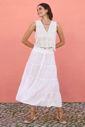 Yumi White Midi Boho Skirt - QHA UK