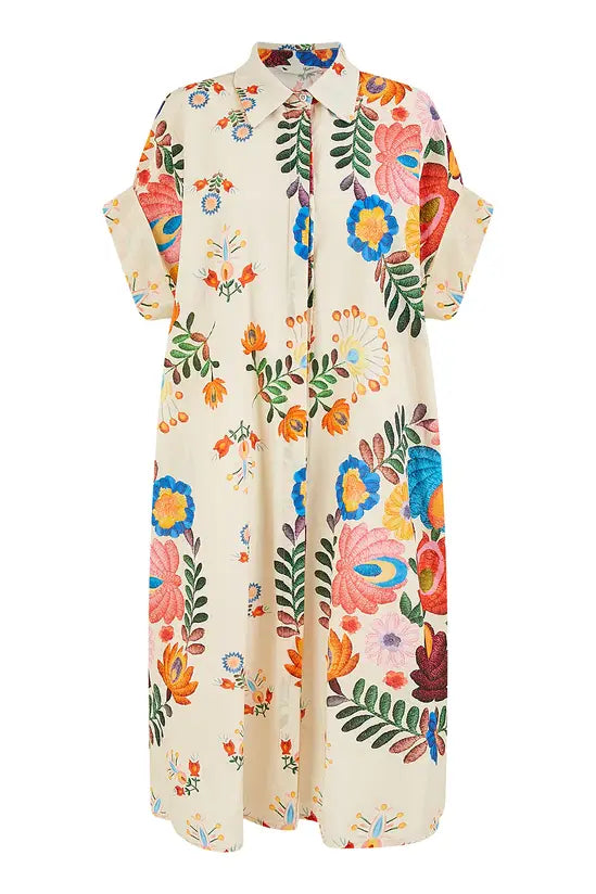 Yumi Multicoloured Folk Print Relaxed Tunic - QHA UK