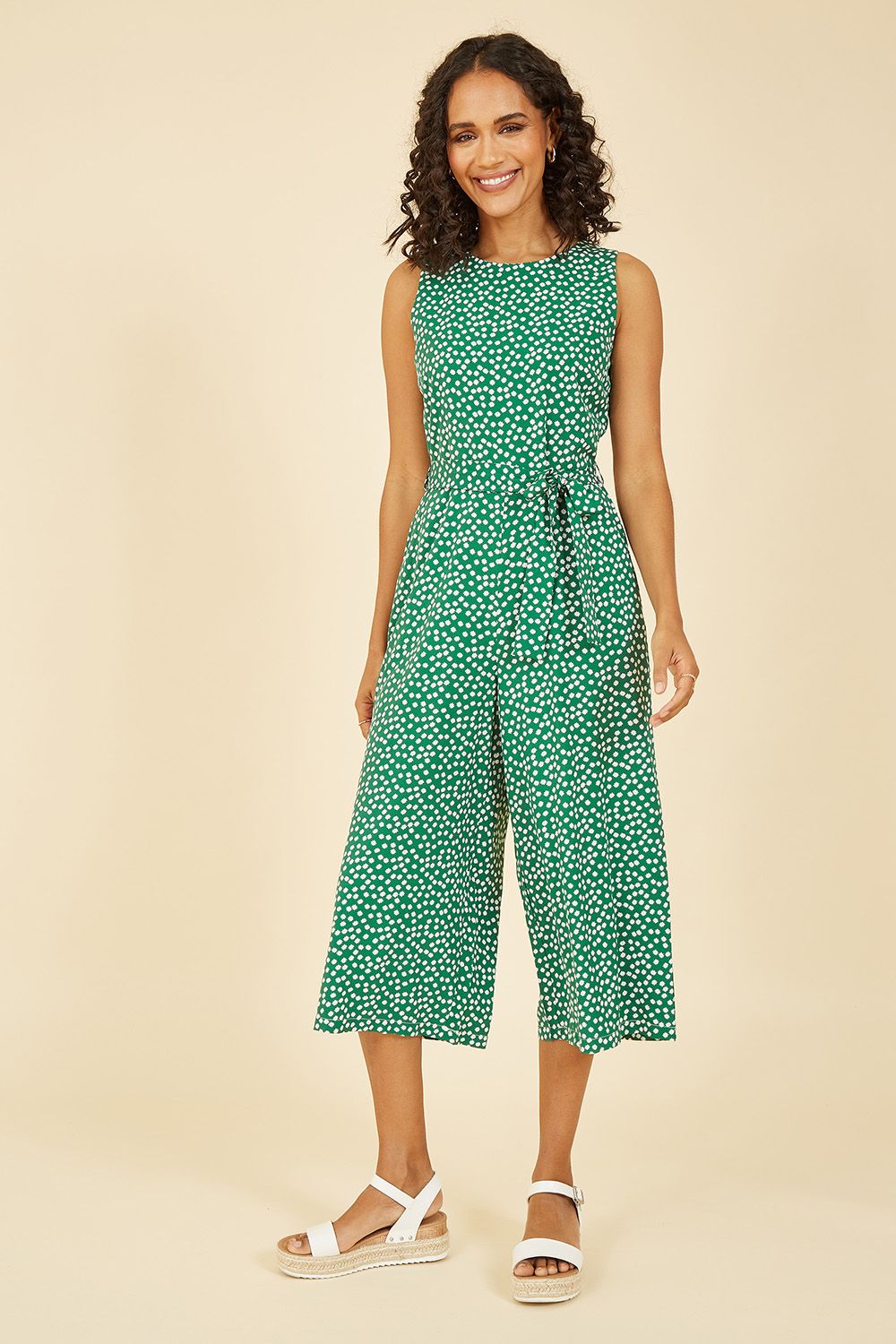 Yumi Green Ditsy Daisy Sleeveless Culotte Jumpsuit - QHA UK