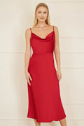 Yumi Red Satin Cowl Neck Midi Slip Dress - QHA UK