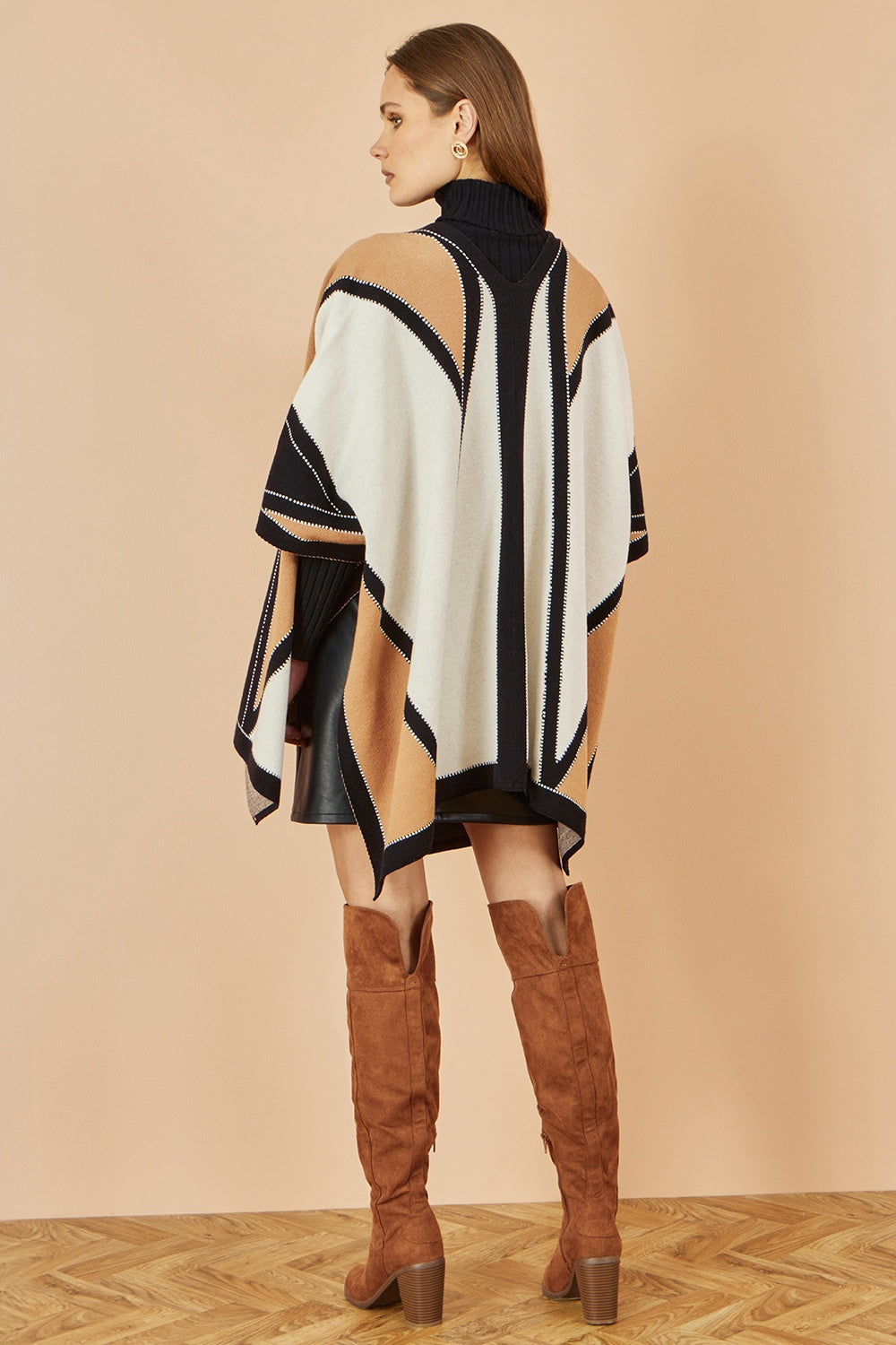 Yumi Brown Colour Block Cape - QHA UK