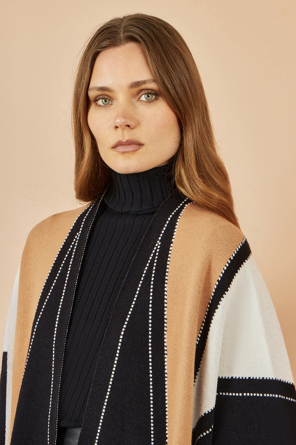 Yumi Brown Colour Block Cape - QHA UK