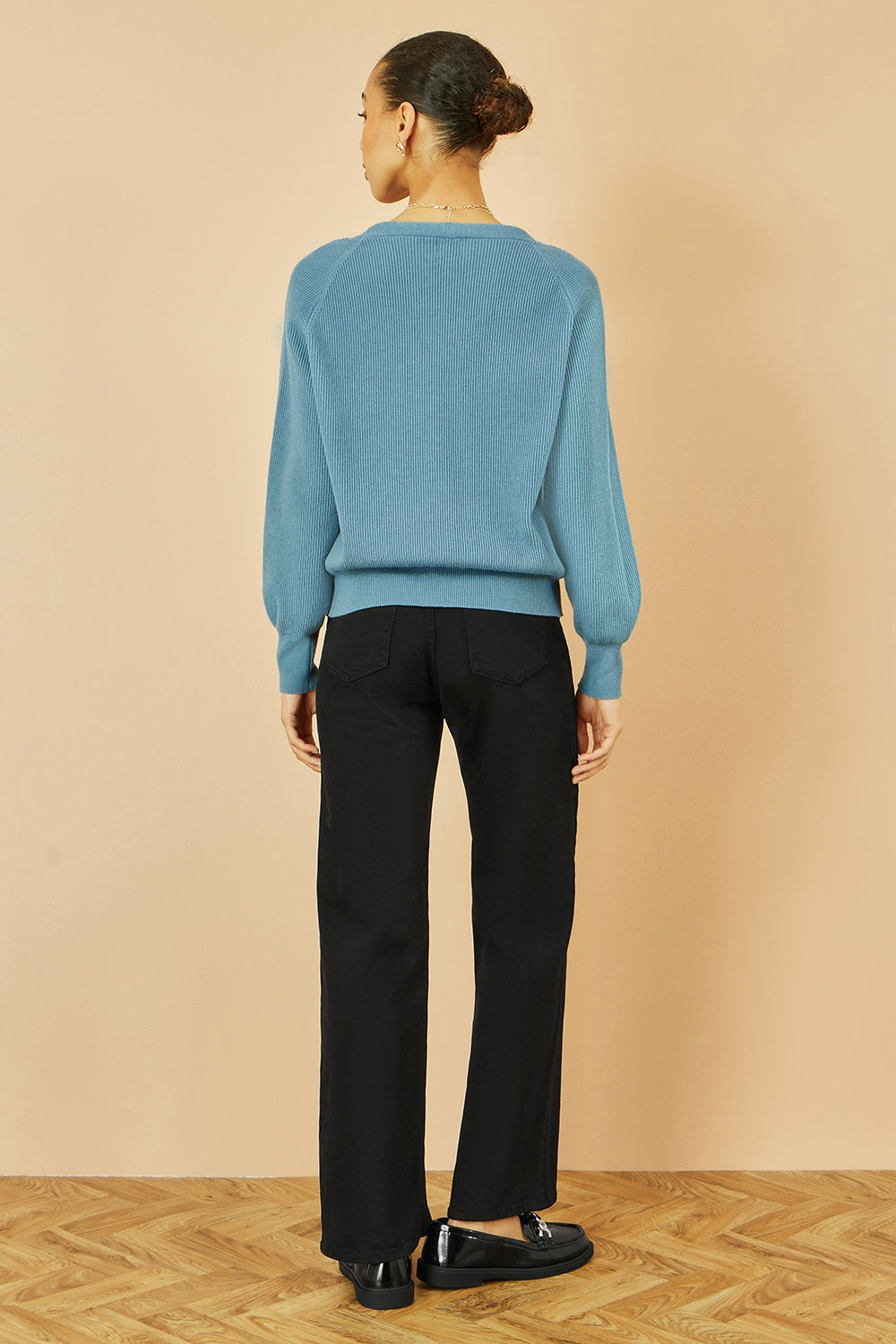 Yumi Blue Relaxed Fit Cardigan With Stitch Detail - QHA UK