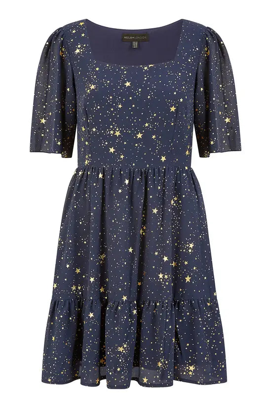 Yumi Navy Star Print Skater Dress - QHA UK