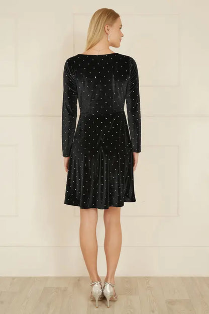 Yumi Black Skater Dress With Diamantes and Long Sleeve - QHA UK