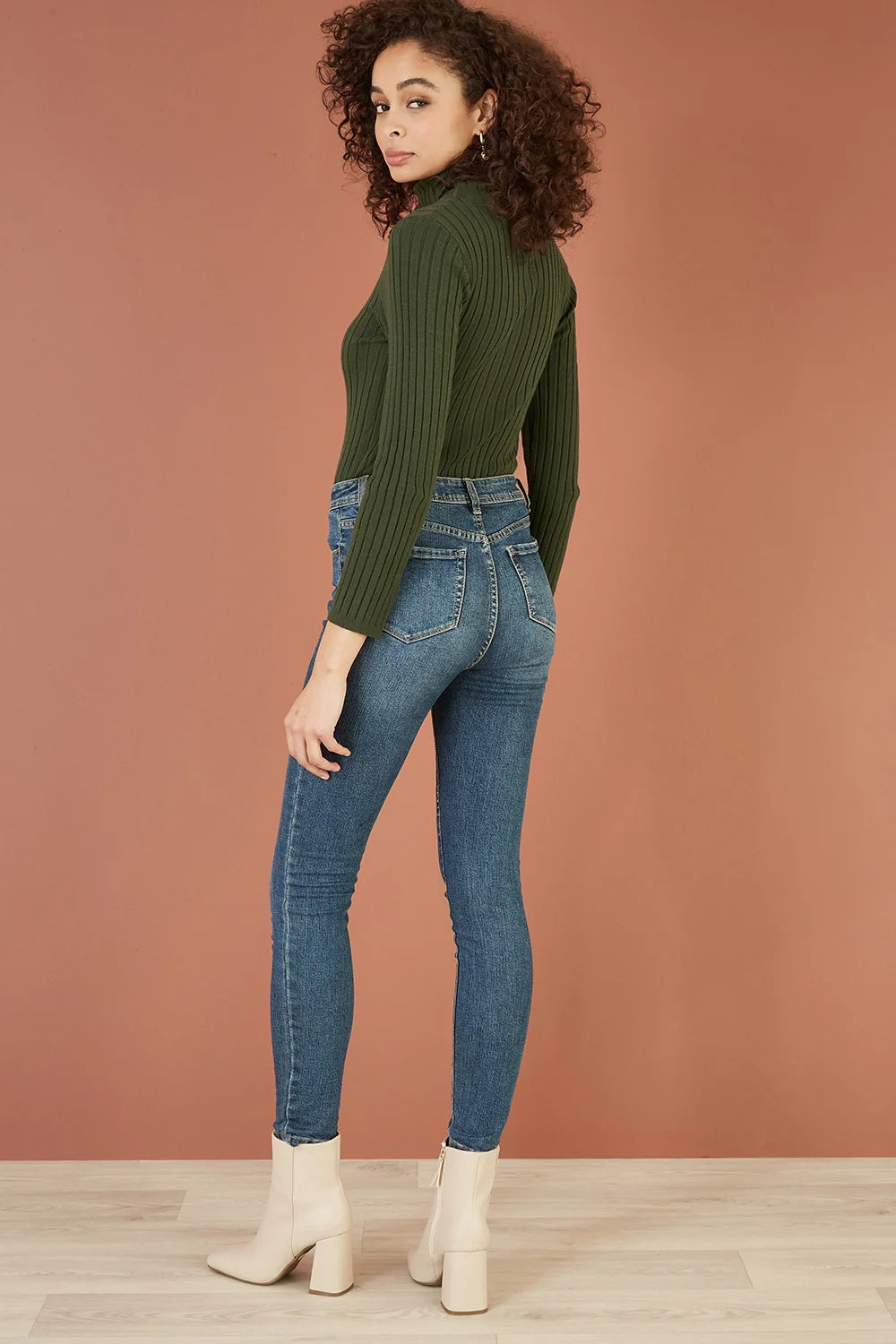Yumi Green Ribbed Knit Roll Neck Jumper - QHA UK