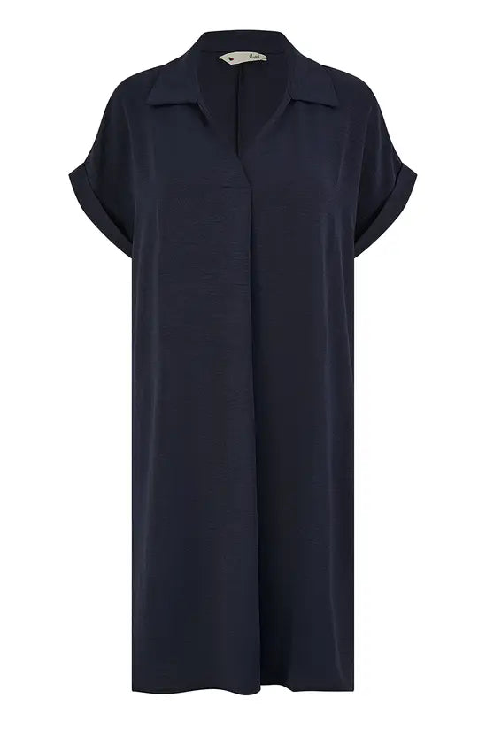 Yumi Navy Relaxed Fit Collared Tunic Dress