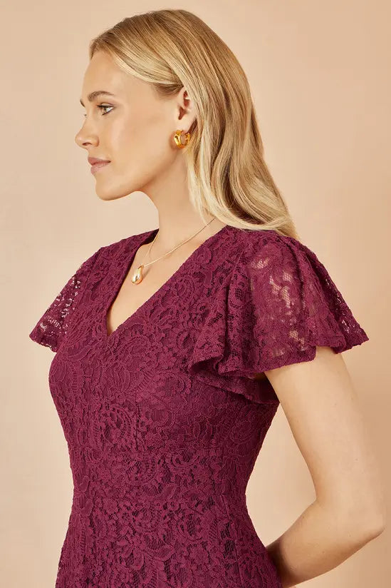 Yumi Women's Stretch Lace Midi Dress - Burgundy Yumi Women's Stretch Lace Midi Dress - Burgundy