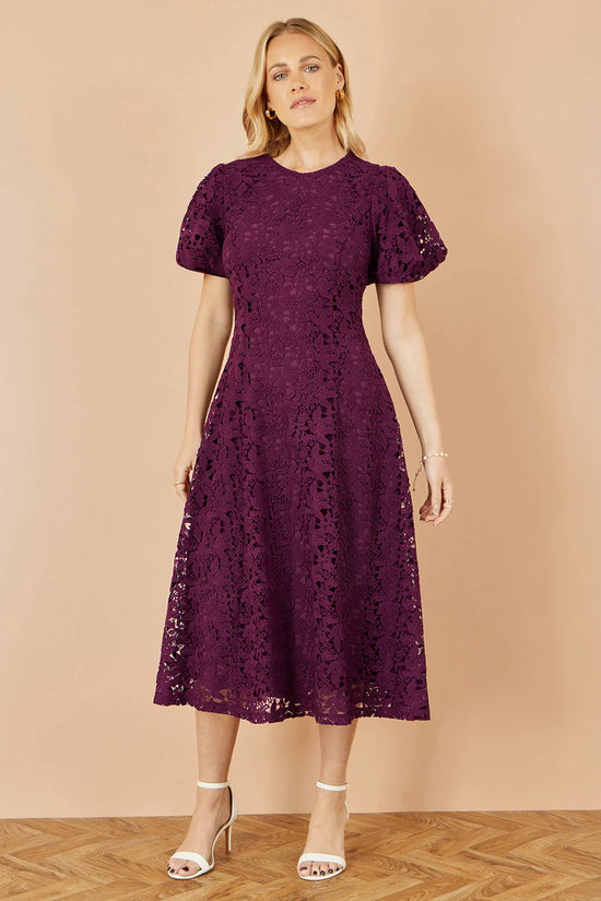 Yumi Burgundy Lace Midi Skater Dress - QHA UK