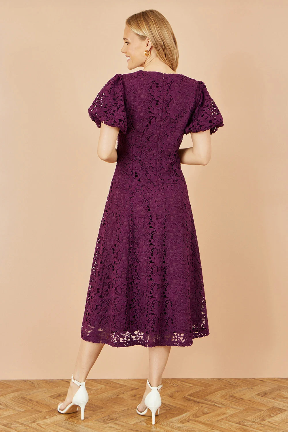 Yumi Burgundy Lace Midi Skater Dress - QHA UK