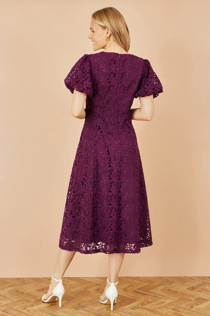 Yumi Burgundy Lace Midi Skater Dress - QHA UK