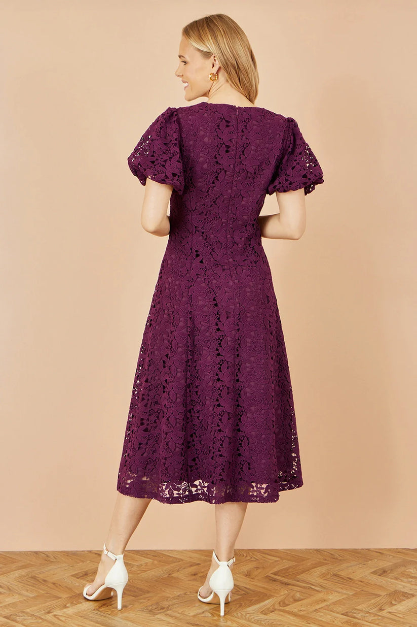 Yumi Burgundy Lace Midi Skater Dress - QHA UK
