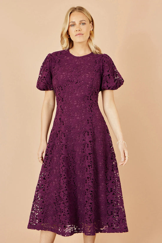 Yumi Burgundy Lace Midi Skater Dress - QHA UK