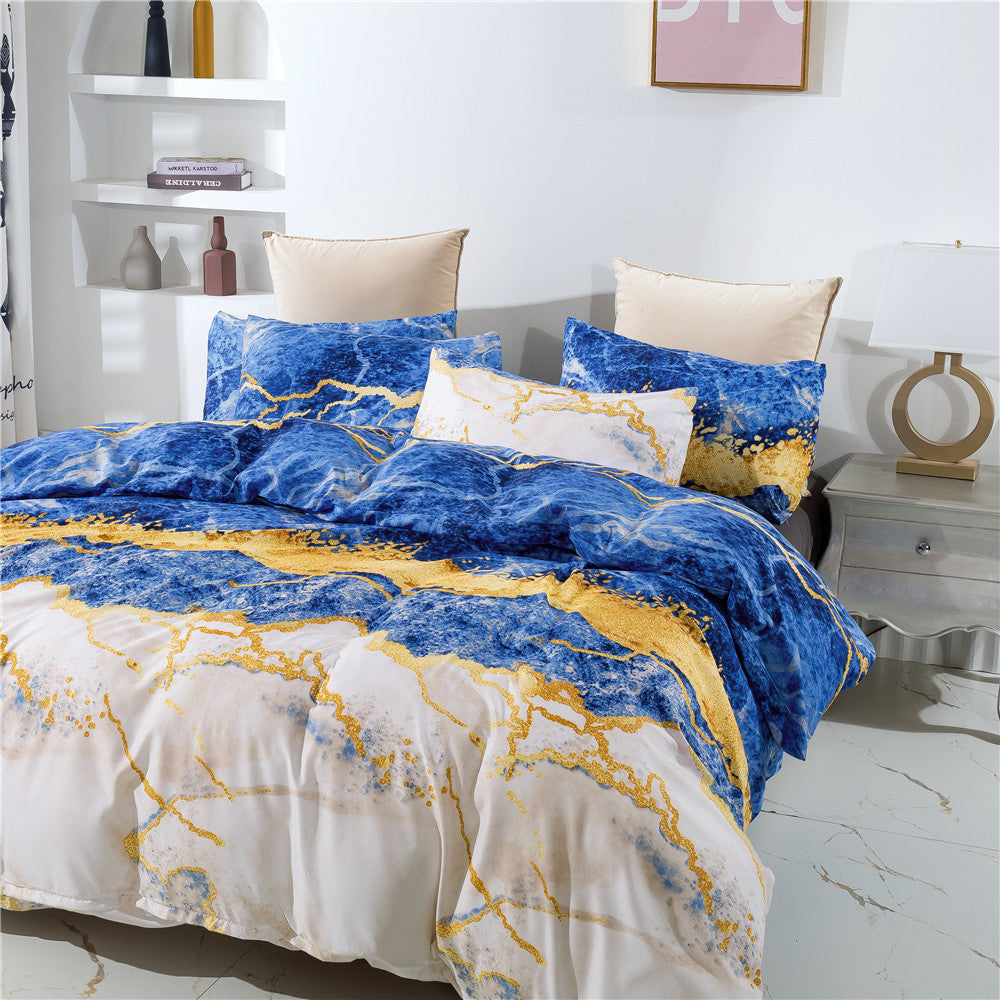 Marble Print Quilt Cover And Pillowcases, Three-pieces Duvet Set