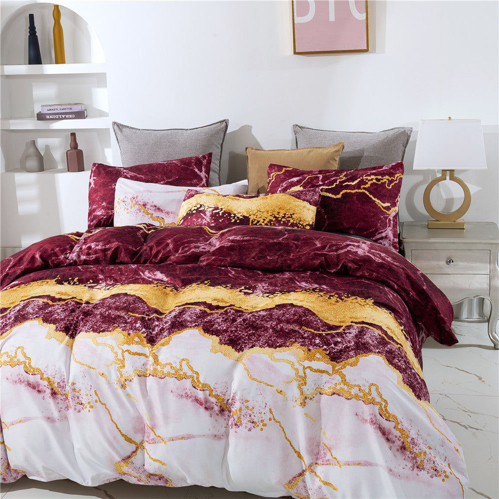 Marble Print Quilt Cover And Pillowcases, Three-pieces Duvet Set