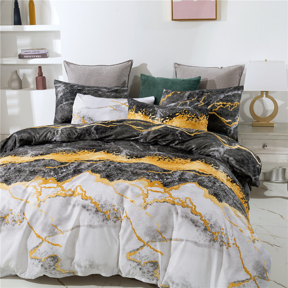 Marble Print Quilt Cover And Pillowcases, Three-pieces Duvet Set