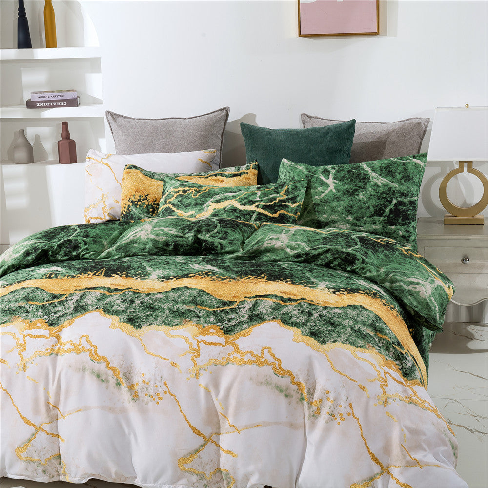 Marble Print Quilt Cover And Pillowcases, Three-pieces Duvet Set