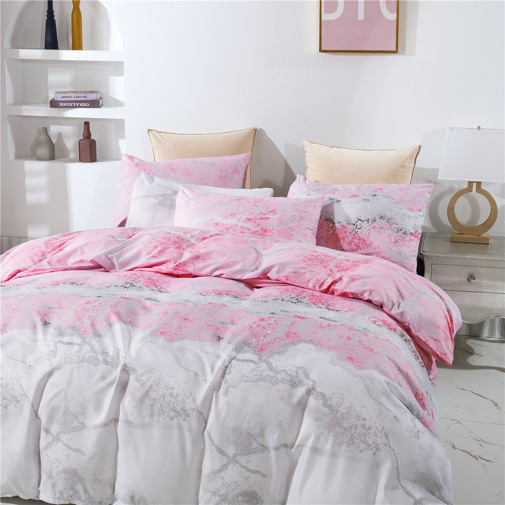 Marble Print Quilt Cover And Pillowcases, Three-pieces Duvet Set