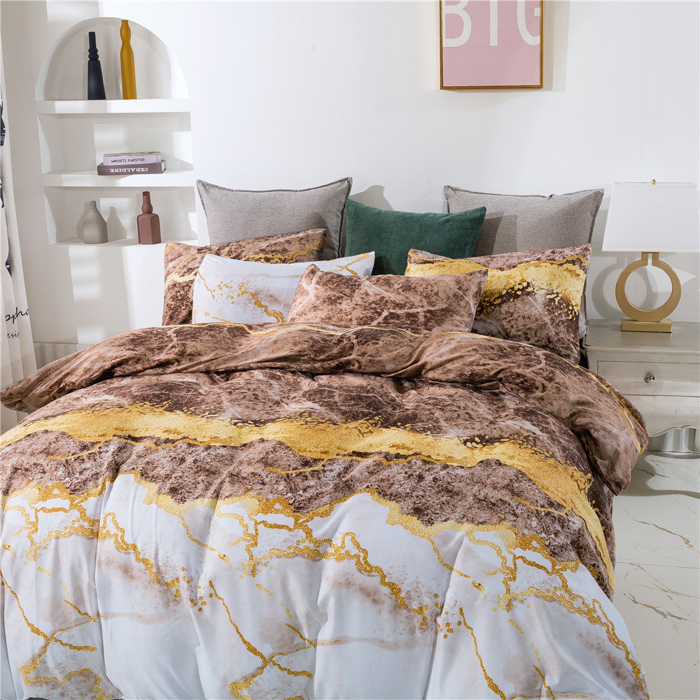 Marble Print Quilt Cover And Pillowcases, Three-pieces Duvet Set