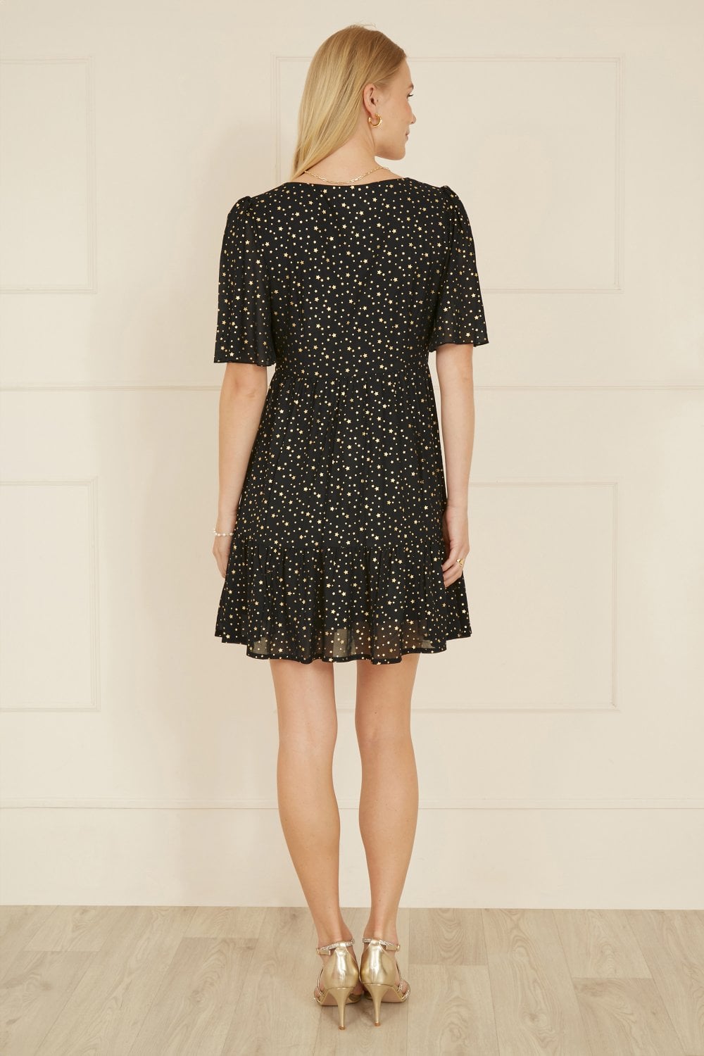 Mela Black Star Print Skater Dress - QHA UK