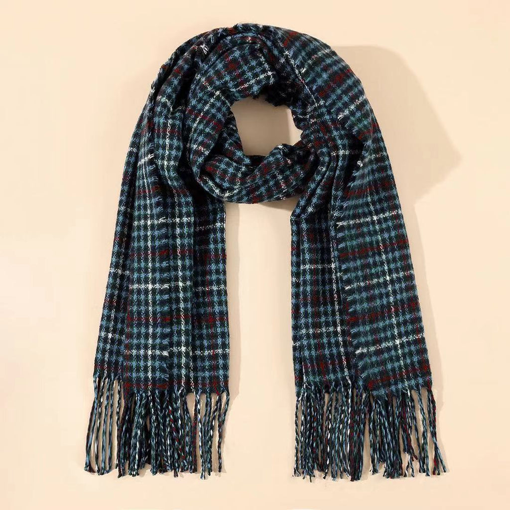 Men's Cashmere Shawl, Unisex Plaid Tassel Scarf