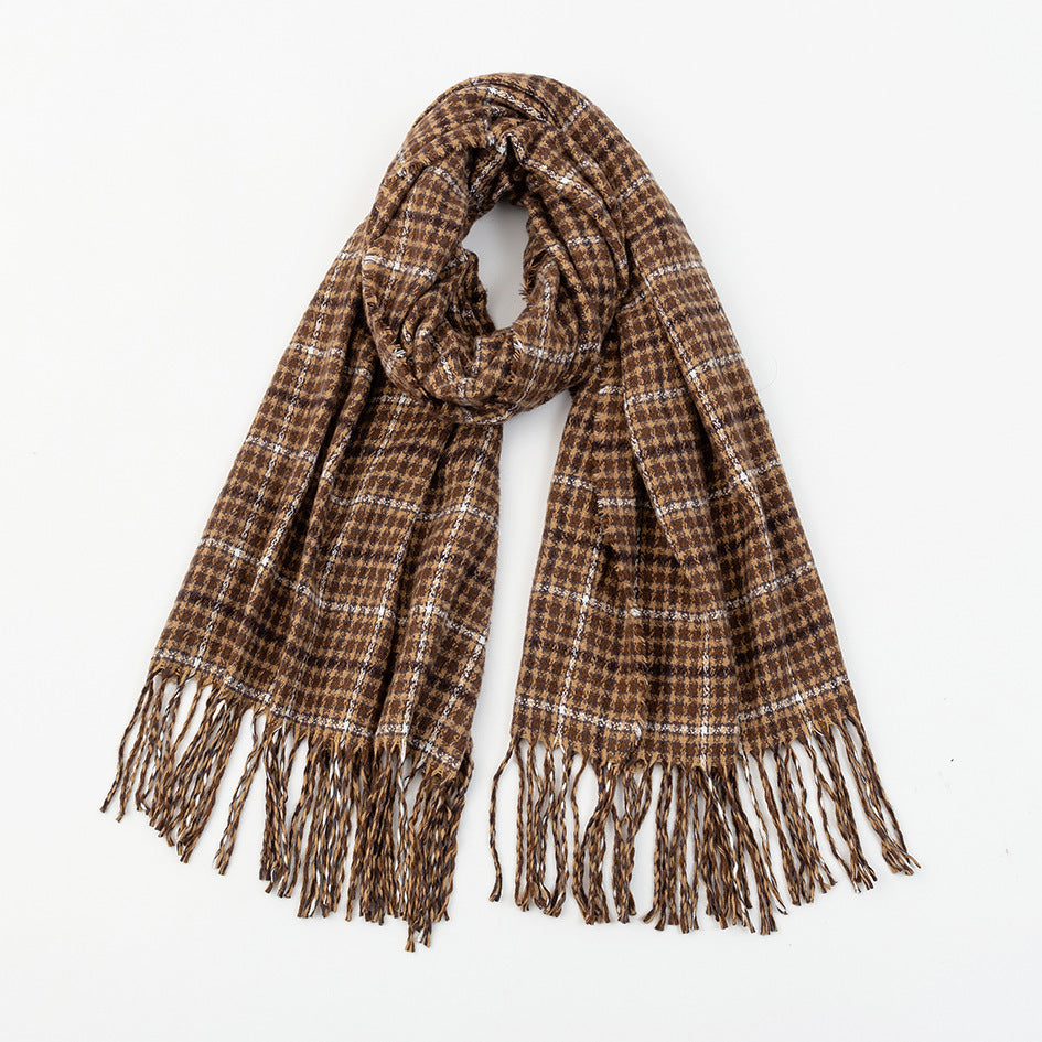Men's Cashmere Shawl, Unisex Plaid Tassel Scarf