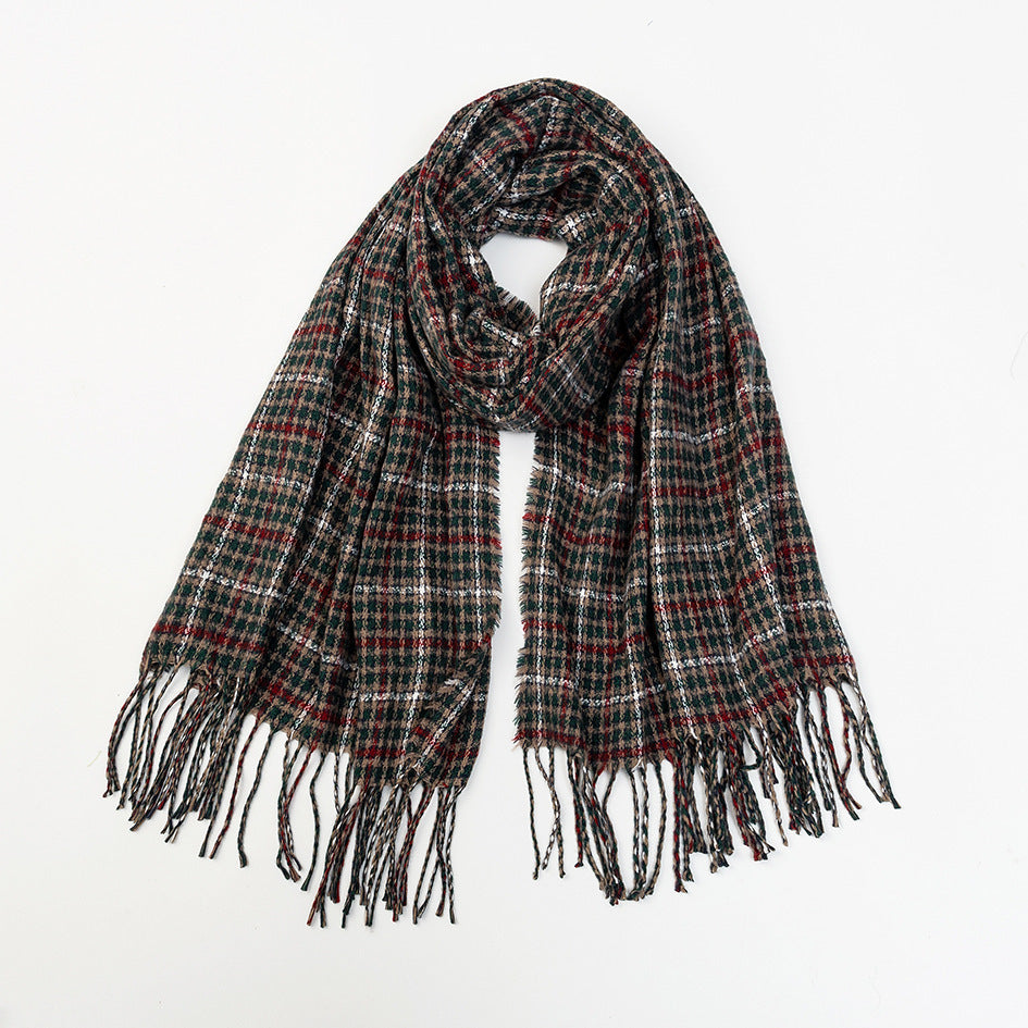 Men's Cashmere Shawl, Unisex Plaid Tassel Scarf