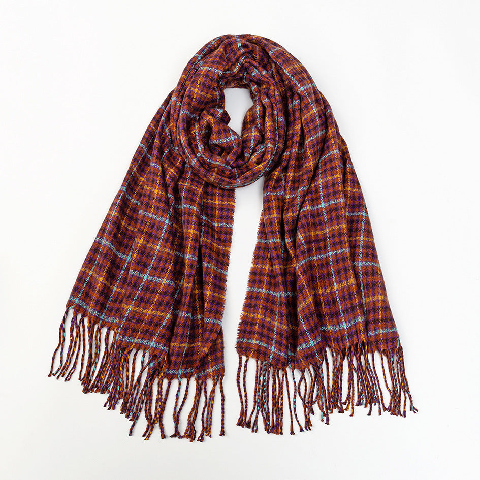 Men's Cashmere Shawl, Unisex Plaid Tassel Scarf